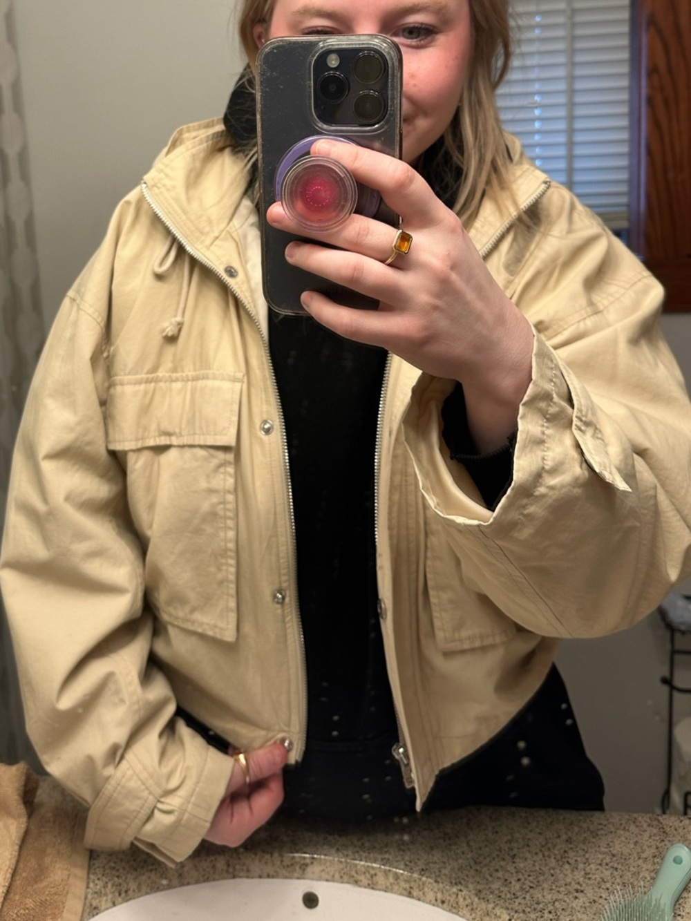 Abercrombie & Fitch Cropped Utility Jacket Tan Hooded Lightweight Women’s Small